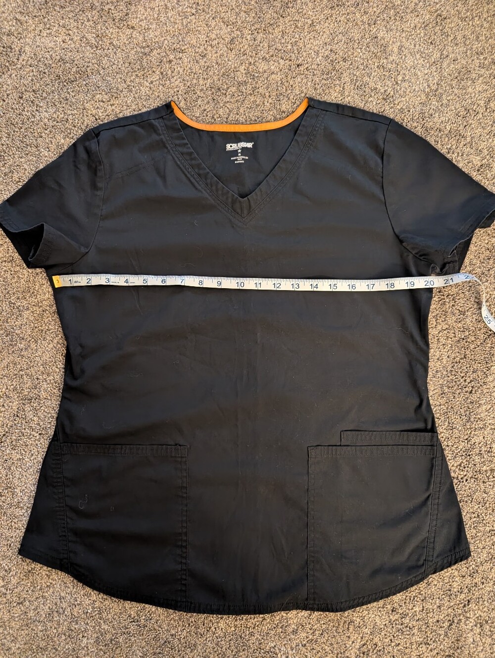 Ladies Scrubstar Black Scrub Top with Orange Accent Size Medium